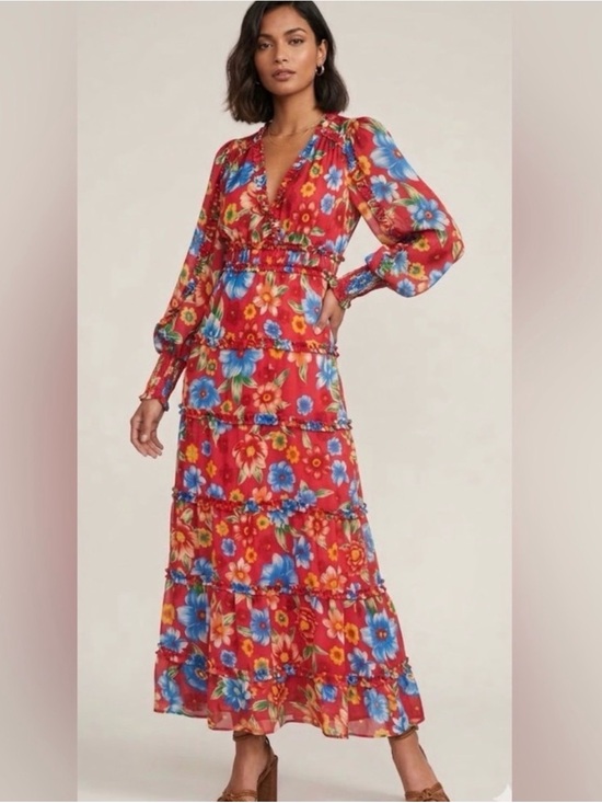 Chelsea & Violet Dresses & Skirts - Chelsea & Violet Margaux Plisse Red Tiered Maxi Dress Side Zipper Side